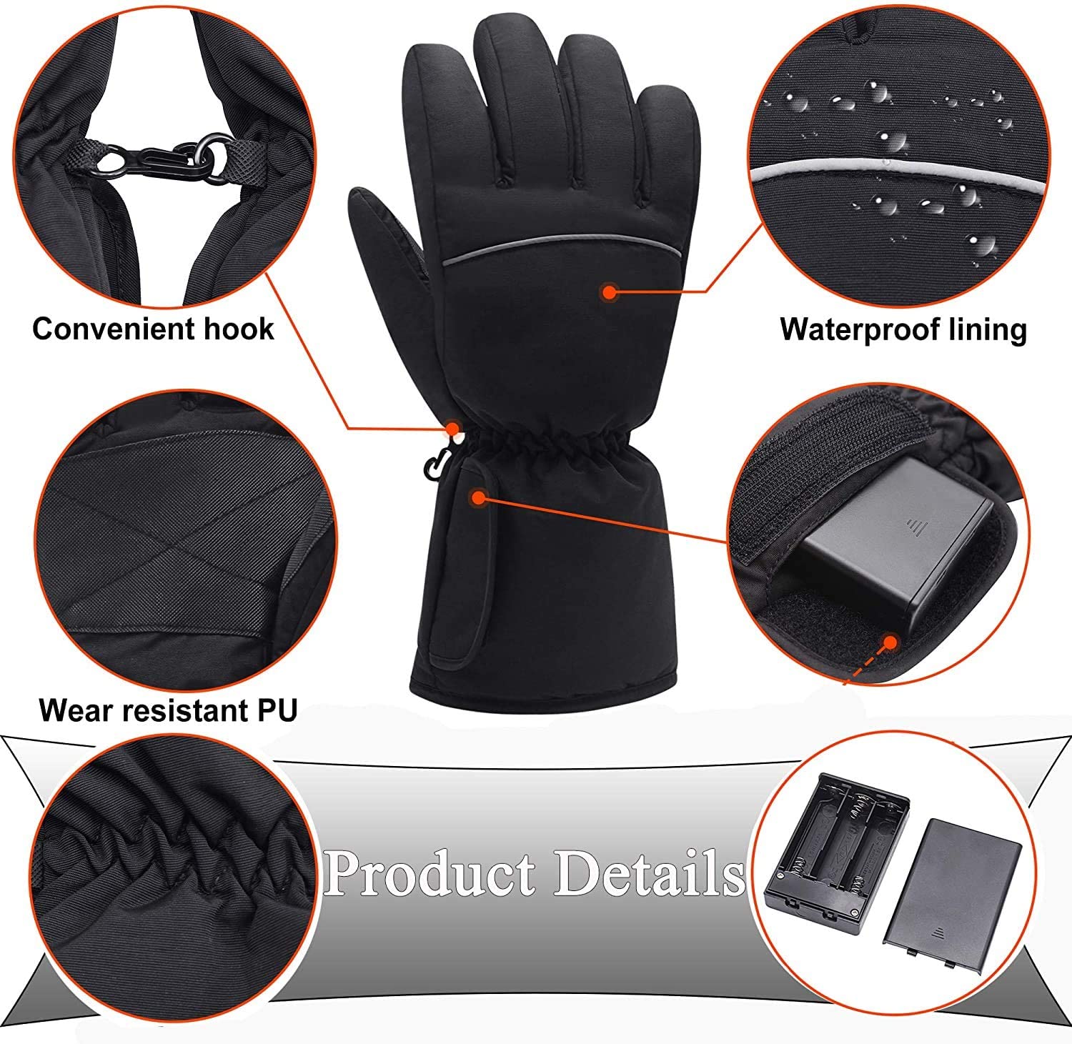 Rabbitroom Winter Electric Heated Gloves Battery Power Heating Gloves Black (6988308185271)